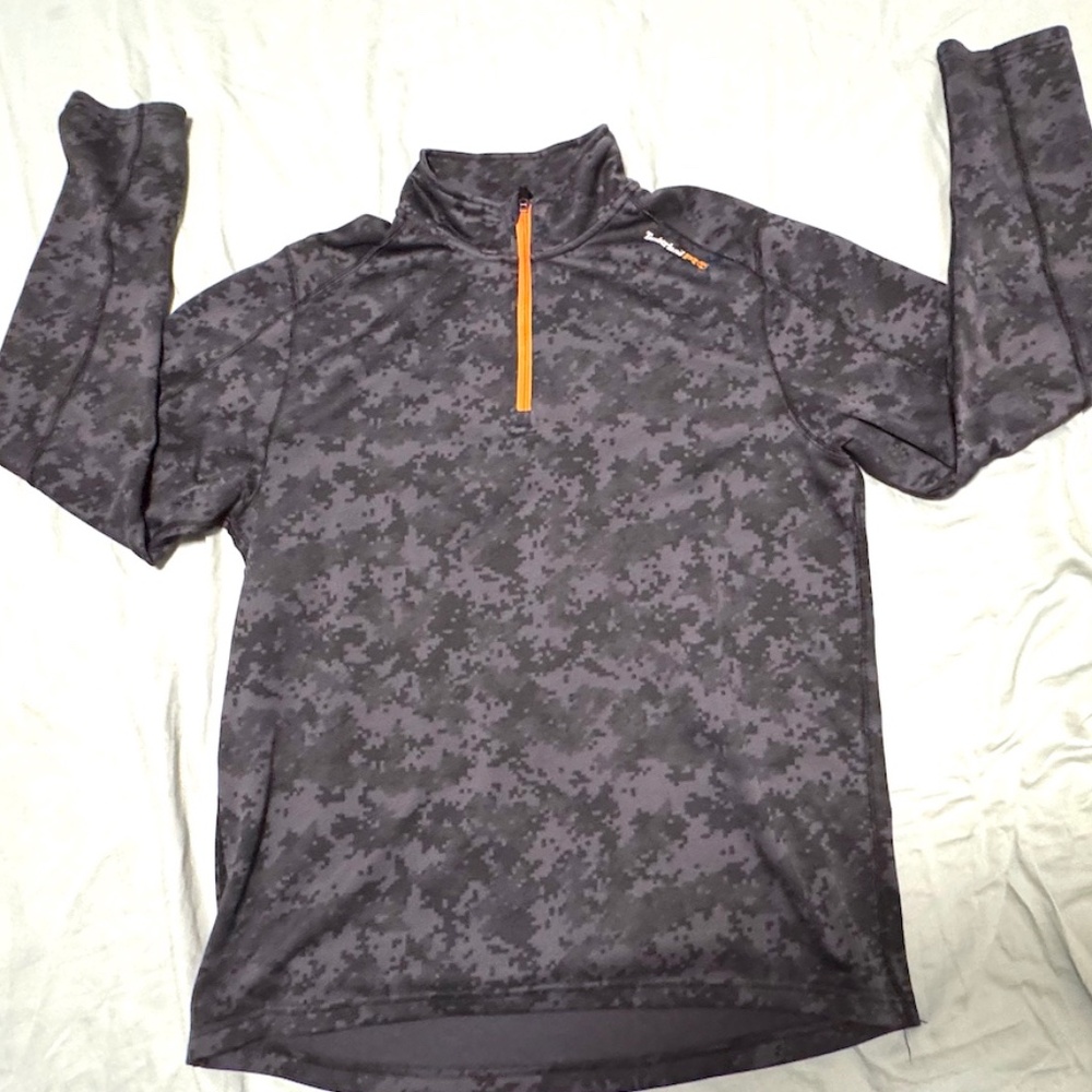 Timberland PRO Men’s 1/4 Zip Pullover Grey camouflage with orange – Size Large